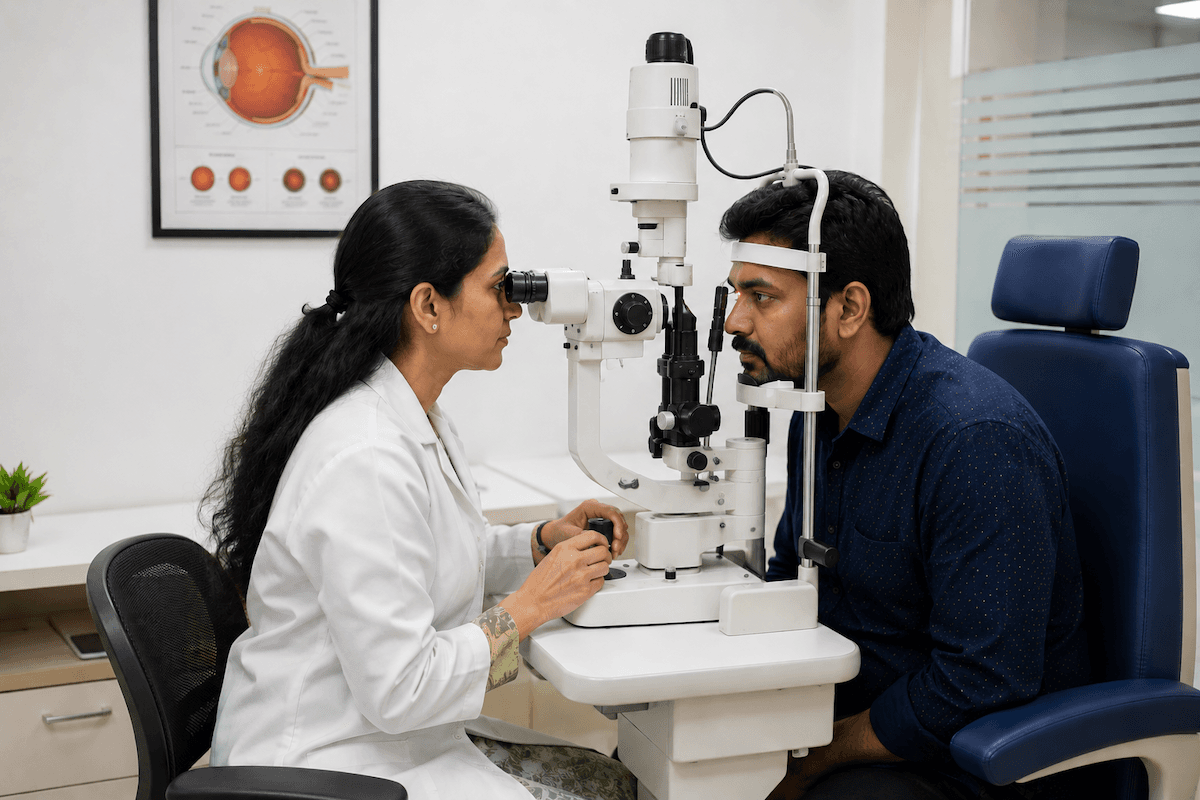 Routine examination. Refraction or exam lane photography